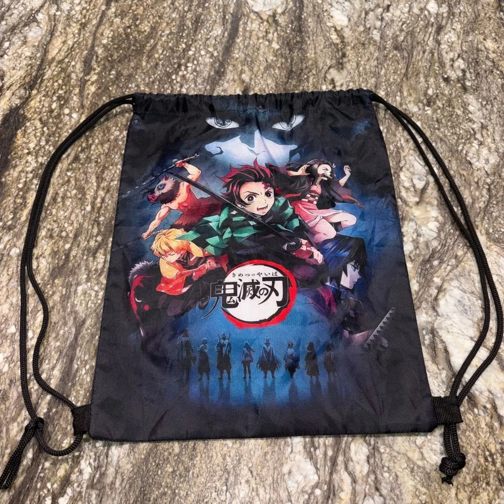 Anime Graphic Drawstring Cinch Bag Demon Slayer Kimetsu no Yaiba OS Black